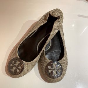 Tory Burch Snakeskin Leather Reva Flats, Size 6.5
